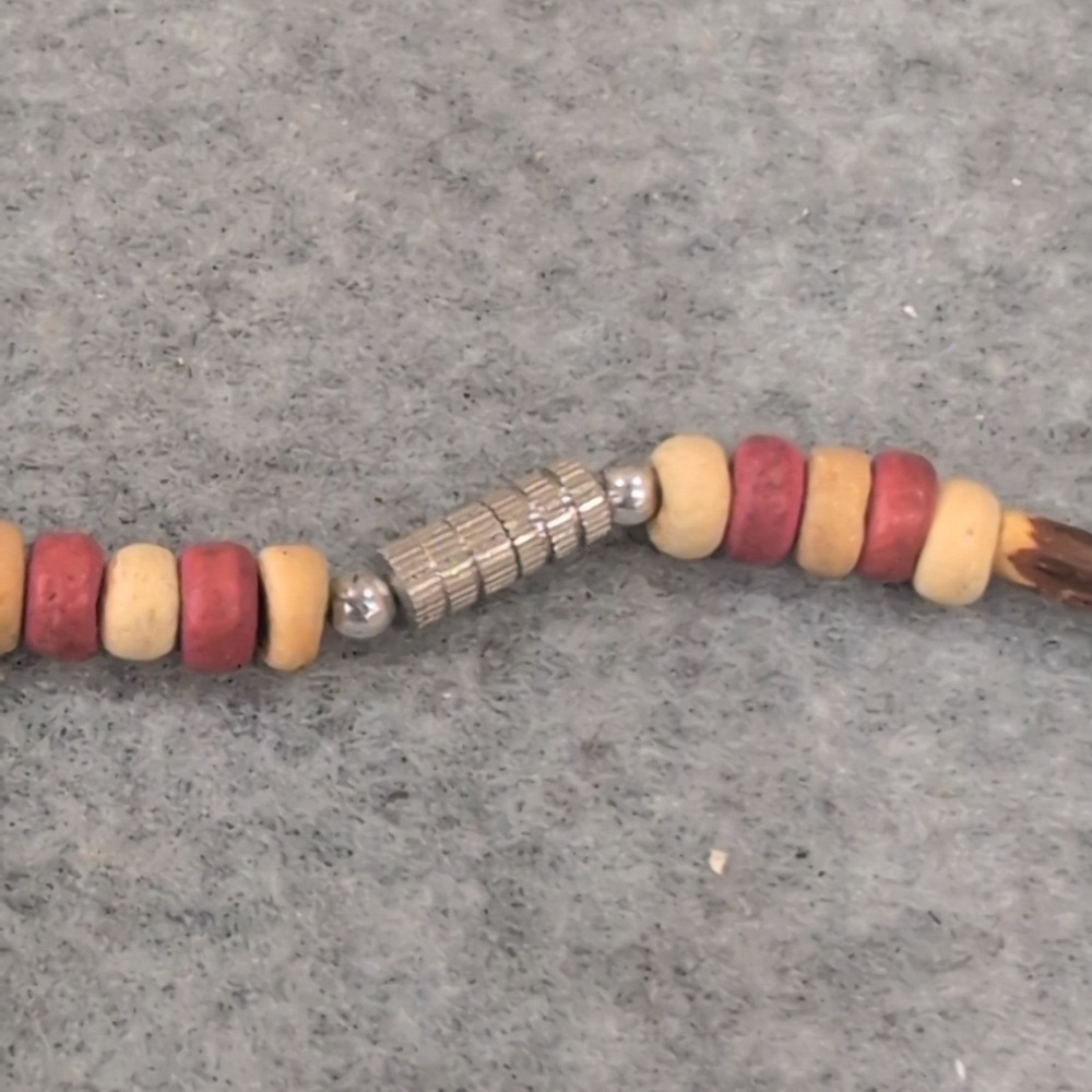 Natural Wood Bead‎ Necklace Red Pink Tan Boho Beach Jewelry - Picture 3 of 4